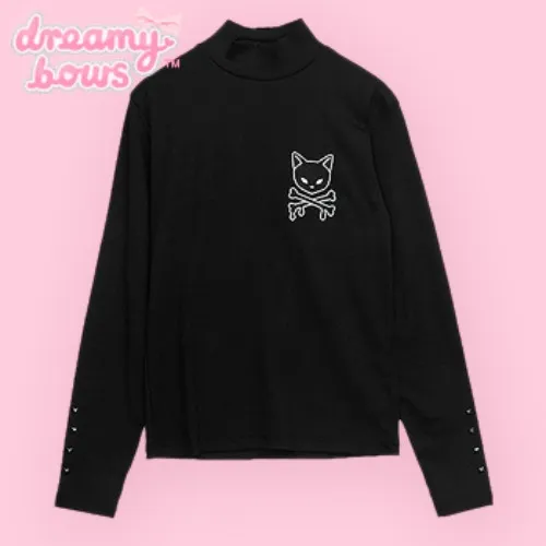 Black Cat Alliance Studded Rib Top - Black at Dreamy Bows