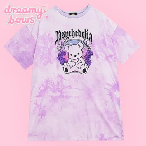 Psychedelia Bear Tie Dye Top - Lav at Dreamy Bows