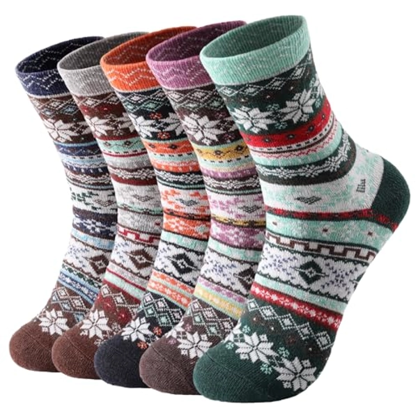 Loiyadn Womens Wool Socks - 5 Pairs Thick Soft Women's Socks, Winter Socks for Women Men, thermal socks for women - sock 7