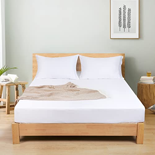 David's Home 100% Viscose Made from Bamboo Cooling Fitted Sheet, 16" Deep Pocket for Hot Sleeper, Silky Soft Breathable Cozy for All Seasons, 1 Piece Silky Bottom Sheet Only, White, Queen Size - Queen - White