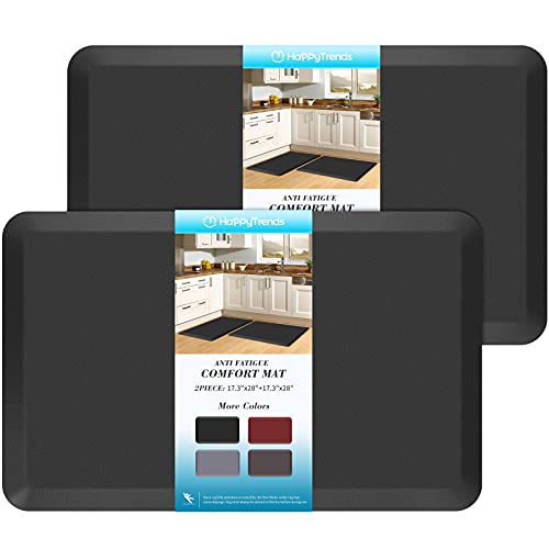 HappyTrends 2 PCS Kitchen Mat Cushioned Anti-Fatigue Floor Mat, Heavy Duty Ergonomic Comfort Foam Standing Mat, Waterproof Non-Slip Kitchen Rugs for Home, Office, Laundry,Black - 17.3"x28"+17.3“x28" - Black