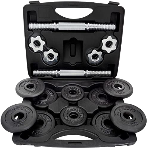 ScSPORTS® Kurzhanteln - 1er/2er Set, mit Koffer, inkl. 10/15KG Gewichte, ⌀ 30/31 mm, Schwarz/Chrom, Gusseisen, Sternverschlüsse - Kurzhantelset, Hantelset - 10 KG + 2 x Kurzhantel (Schwarz)