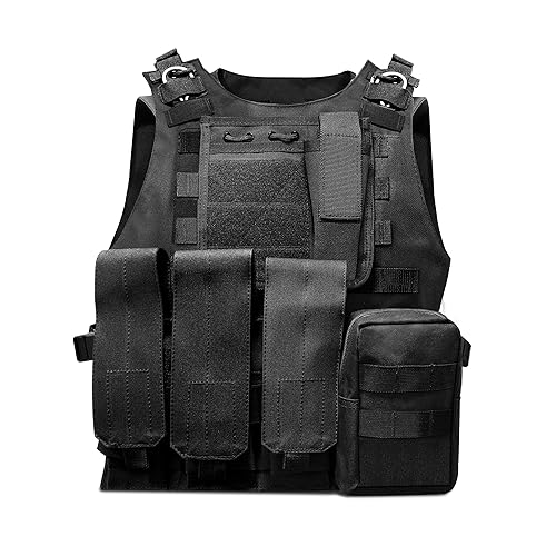 HYCOPROT Taktische Weste, 1000D Oxford verstellbare Militär-Airsoft-Weste, für spezielle Mission, Outdoor-Abenteuer-Paintball, Militärtraining - Einheitsgröße - Schwarz
