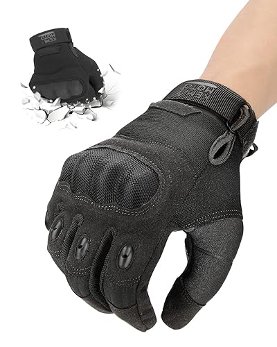 KEMIMOTO Taktische Handschuhe, Motorradhandschuhe, Militär Einsatzhandschuhe mit Kohlefaser Knöchelprotektor und Touchscreen, Atmungsaktiv, Vollfinger, für Bushcraft, Motorrad, Jagd und Security - M - Schwarz