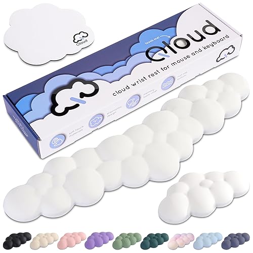Create-ables Qloud Cloud Wrist Rest Keyboard Wrist Rest for Computer Keyboard Pad, Cloud Keyboard Wrist Rest, Wrist Pad for Keyboard, Memory Foam, Non Slip Base, Comes with Mouse Pad - White - Cloud White