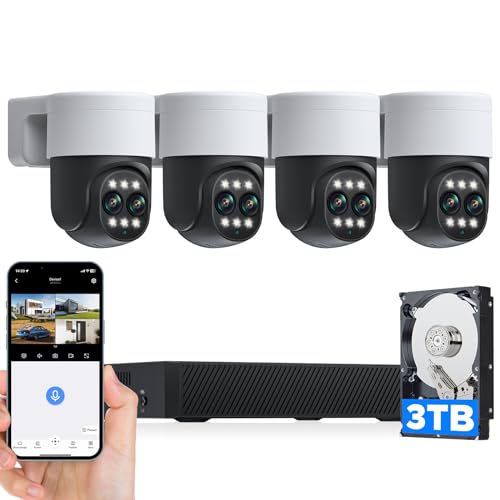 CAMCAMP 4K Security Camera System, PoE Wired Home Security System,8CH NVR with 3TB HDD,10X PTZ Dual Lens Cameras,Motion Detection,Color Night Vision,24/7 Record,Weatherproof Outdoor Surveillance - 3TB
