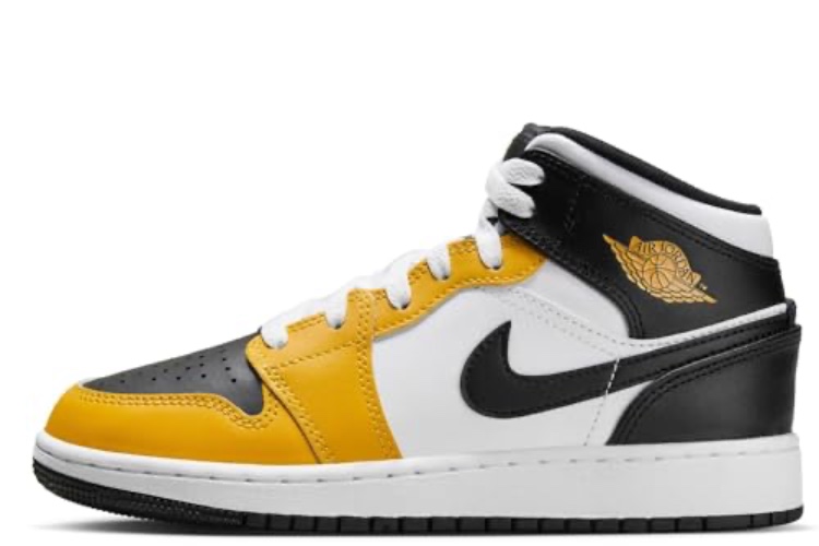 Jordan Big Kid's 1 Mid White/Green Glow-Black (DQ8423 103) - 4.5 Big Kid - Yellow Ochre/Black-white