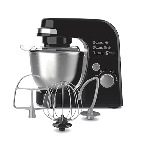 Hamilton Beach Electric Stand Mixer, 4 Quarts, Dough Hook, Flat Beater Attachments, Splash Guard 7 Speeds with Whisk, Black - Black - 7 Speeds with Whisk