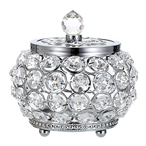 Hipiwe Crystal Jewelry Box with Glass Lid Small Trinket Organizer Mirrored Treasure Box Ring Holder Earrings Necklace Storage Box Keepsake Gift Box for Home Dresser Decor, Silver - Small - Silver