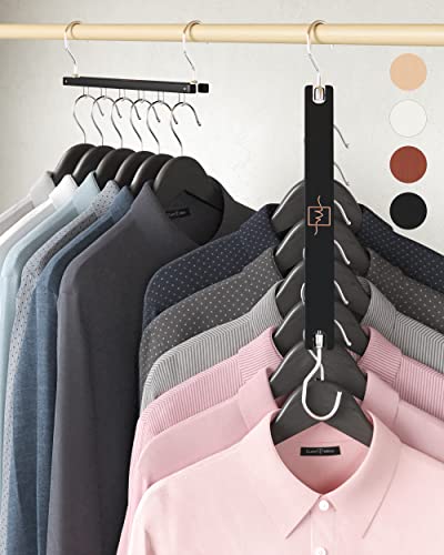 MORALVE Space Saving Hangers for Closet Organizer - 4 Pack European Beechwood Shirt Organizer for Closet - Space Saver Hangers for Clothes - Closet Clothes Organizer Space Saving Collapsible Hangers - 4 Pack - Black