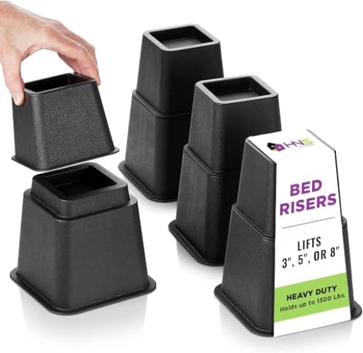 HOLDN’ STORAGE Adjustable Bed Risers and Furniture Risers-Stackable Bed Lift 3, 5, or 8 Inch-Set of 4 Bed Risers-Heavy Duty-Perfect for College Dorms- Supports up to 1,300 lbs – Fits legs up to 7.5” W - Stackable Risers 3, 5, or 8-Inch