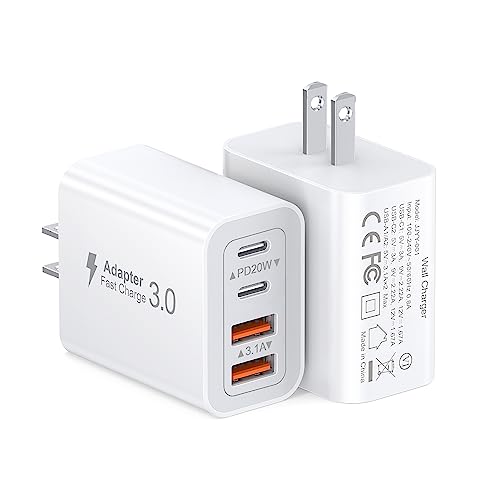 40W USB C Charger Cube, 2-Pack Wall Plug Fast Charging Block, 4-Port PD+QC Power Adapter Multiport Brick Type C Box for iPhone 15/14/13/12/11/Pro Max/XS/XR/8/7, Tablets, Cellphones - 40W White