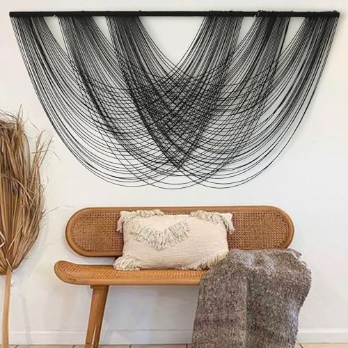Flber Macrame Wall Hanging Black 59.00" W x 31.00" L Boho Wall Decor Large Boho Yarn Tapestry Living Room Bedroom Home Wall Décor - Black1