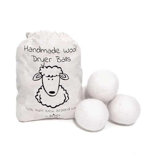 Wool Dryer Balls XL 4-Pack - 100% Pure New Zealand Wool, Ecoigy Natural Fabric Softener, Reduces Wrinkles & Drying Time, Ideal for Essential Oils, Dryer Sheets Alternative,Dryer Balls Laundry Reusable - XL (Pack of 4) - White Xl (Pack of 4)
