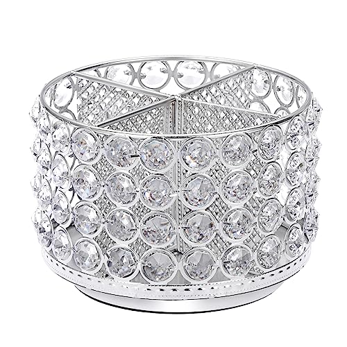 Hipiwe Crystal Vanity Organizer Makeup Brush Holder- 360 Rotating Cosmetic Brushes Display Organizers Spinning Remote Control Holder Bathroom Storage Organizer for Eyebrow Pen Pencil,Silver 4-Slot - 6.1x4.2inch - Silver