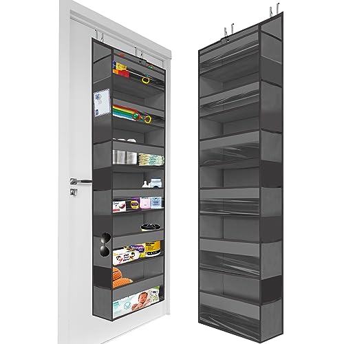HOMELUX THEORY 1PC Heavy Duty Over the Door Organizer 55x14x6.7, 6 Large Front & 12 Side Pockets, Hanging Storage Closet Door Organizer for Bedroom, Bathroom and Baby Nursery Storage (Dark Gray) - 1 set - Dark Gray