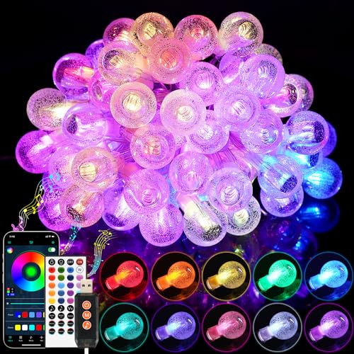 Smart Christmas String Lights Indoor, 29.5ft 213 Modes Crystal Fairy Lights, 60LED Color Changing Globe Decorative Hanging Lights with APP Remote Music for Bedroom Party Girl Gift Tent Wall Xmas Décor - Smart APP Dreamcolor - 29.5ft 60LED(USB)