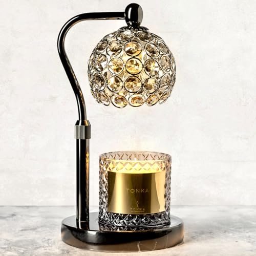 Solacea Candle Warmer Lamp with Natural Marble Base | Candle Warmer with Adjustable Height 4"-7" & 4-Level Dimming | Candle Warmer Lamp with Timer and Shimmering Crystals | Elegant Aromatherapy Lamp - Black Marble
