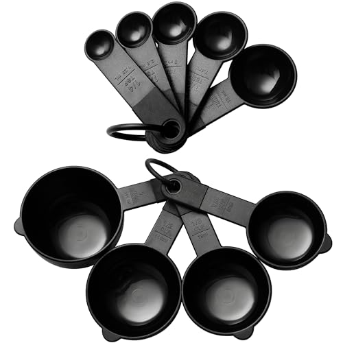 Spring Chef Magnetic Measuring Cups and Spoons Set of 9, Nesting Plastic Kitchen Tool with Easy to Read Markings for Measuring Dry or Liquid Ingredient, BPA Free, Black - Cups and Spoons (Set of 9) - Black