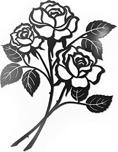 Vivegate Rose Wall Decor Black Metal Art - Rose Flower Wall Decor Black Metal Wall Decor for Living Room Giant Roses (Large - 17.5"X13.5") - Large - 17.5"X13.5"