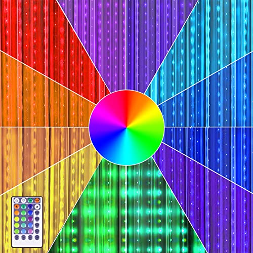 KPROE Fairy Curtain Lights - 16-Color Changing String Lights with Remote, 4 Lighting Modes, Ideal for Christmas, Weddings, Parties, Room Decor - Rainbow Backdrop