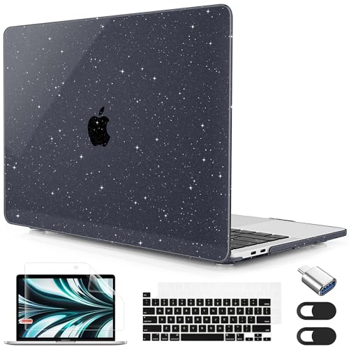 Lepeoac Compatible with MacBook Pro 13 inch Case M2 2023, 2022, 2021-2016 A2338 M1 A2251 A2289 A2159 A1989 A1706 A1708, Plastic Hard Shell & Keyboard Cover & Screen Protector, Star Sparkle Black - Star Sparkle Black