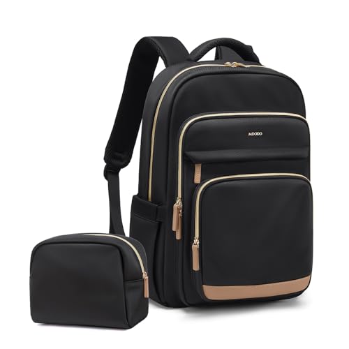 MDODO Laptop Backpack 15.6 Inch Backpack for Women with Laptop Compartment Anti-Theft Travel Backpack Casual Daypack College Bookbag Backpack for Work Business, Black-Brown - Black