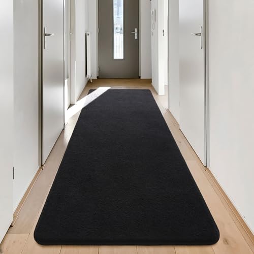 Keeko 2x6 Entryway Runner Rug, Black Bedroom Rug Washable Runners for Hallways Non Slip Low Pile Modern Memory Foam Rug Indoor Kitchen Rugs Carpet for Farmhouse Nursery Dorm Laundry Kids Room Decor - 2x6 ft - Black