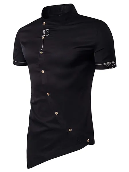 Men Asymmetrical Hem Button Front Shirt