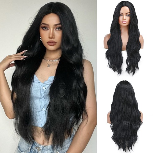 Esmee Lange Lockige Schwarze Perücken für Frauen Synthetische Brünettes Haar Hitzebeständige Perücke für Tägliche Party Cosplay Verwendung-28 Zoll - Schwarze
