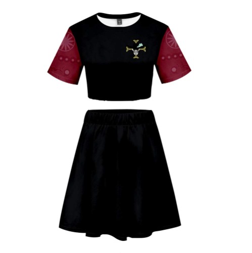 ONE Piece T-Shirts und Kurze Röcke Set Damen Sommer 3D Digitaldruck Japanische Anime Anzug Crop Tops Bauchfrei Oberteile Sport Skater Rock Cosplay Set Für Frauen Luffy Chopper Zoro Nami Sanji - Color15 M