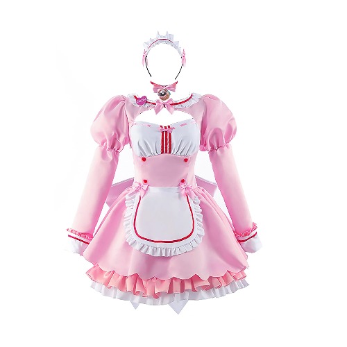 TENZHVXI Nekopara Cosplay Chocola Vanille Maid Kleid Uniformen Halskette Kopfschmuck Kleid Voller Satz Halloween Party Outfits Für Frauen - M A Pink