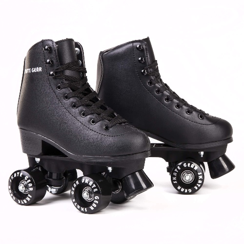 Skate Gear Retro Quad Design Roller Skates - Ankle Support Black Women's 7 / Youth 6 / Men's 6