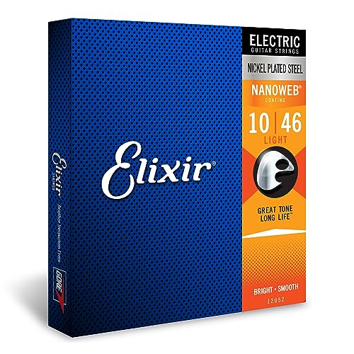 Elixir Strings, Electric Guitar Strings, Nickel Plated Steel with NANOWEB Coating, Longest-Lasting Bright Tone with Comfortable Feel, 6 String Set, Light 10-46 - Light (.010-.046) - 1 Pack