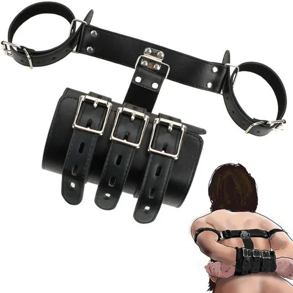 Leather Bondage Back Handcuffs Restraint Arms Wrist Cuffs Belt Bdsm Game Toys