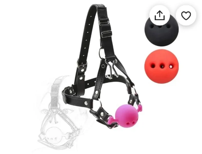 BDSM Soft Silicone Ball Gag,Head Mounted Bondage Mouth Gag,Restraining PU Leather Band Sex Toys for Couples Adult  Games