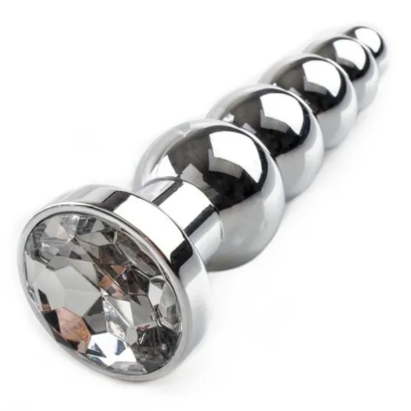 Bejewelled Silver Metal Beaded Butt Plug - 5.5 Inch