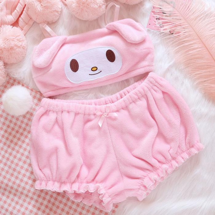 MYMELODY/CINNAMOROLL/KUROMI PLUSH LONG EARS PAJAMA LINGERIE SET | PINK / S