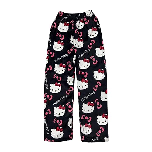 Pyjama Hose Halloween Schlafanzug Damen Pyjamas Hosen Lang Flanell Pyjama Hose Damen Schlafhose Weich Kawaii Pyjamas Anime Bequeme Schlafanzughose Frauen Anime Cartoon Casual Herbst-Winter - M - BK2
