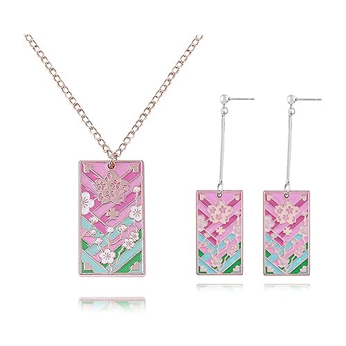 Anime Kamado Tanjiro Hanafuda Earrings - Kimetsu No Yaiba Hanafuda Earrings - Cosplay Accessories For Womens Girls - Mitsuri, Necklace Set