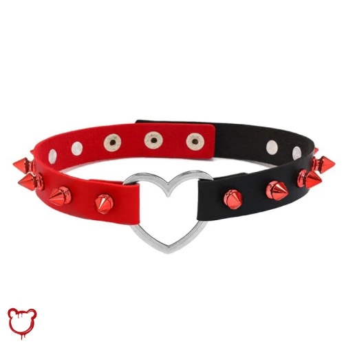 5 Variations of Goth Choker - Red black heart spikes