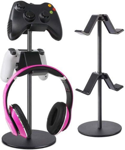 Controller Holder,Advanced Headphone Stand Hanger Holder with Multiple Adjustable Height and Direction, Storage up to 4 &Easy Assemble for All Headphones/PS/Xbox /Elite/Steelseries/Steam/PC/Nintendo Switch/(Smart Black)
