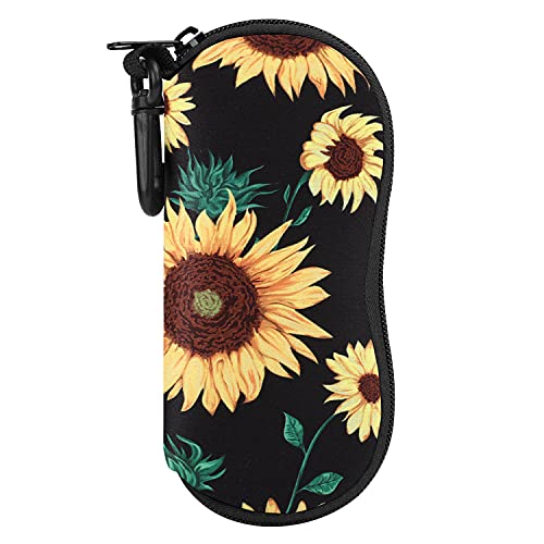 MoKo Eyeglasses Case, Soft Zippered Neoprene Sunglasses Pouch Protective Eyewear Case Bag with Clip for Men and Women - Sun Flower