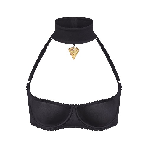 STRETCH SATIN PENDANT UNLINED SCOOP BRA | ONYX