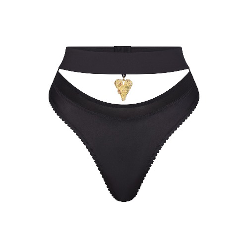 STRETCH SATIN PENDANT DIPPED THONG | ONYX