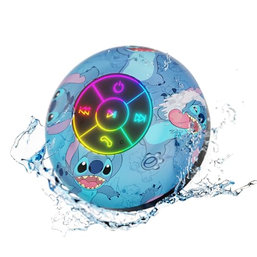 Disney Lilo and Stitch Bluetooth Shower Speaker w/ Suction Cup – IPX4 Splash Proof Stitch Speaker for Shower, Baths| Up to 5 HRs Playtime, Built in Controls and Mic- Gifts for Fans of Stitch Stuff - Classic Stitch