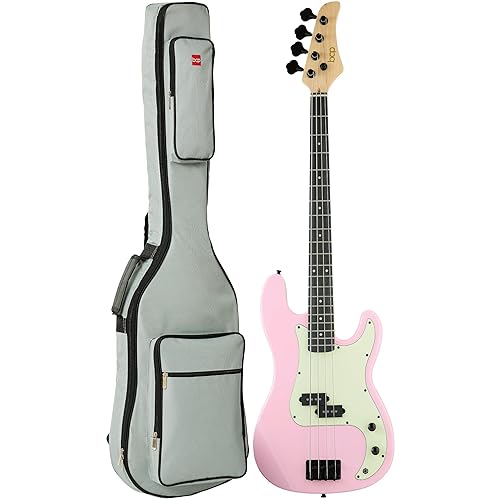 Best Choice Products Full Size Beginner 4-String Electric Bass Guitar, Wooden PB-Style Bass Starter Set w/Padded Carrying Case - Pink/Mint - Pink/Mint
