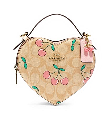 COACH Women's Heart Crossbody In Signature Canvas With Heart Cherry Print, Light Khaki Multi