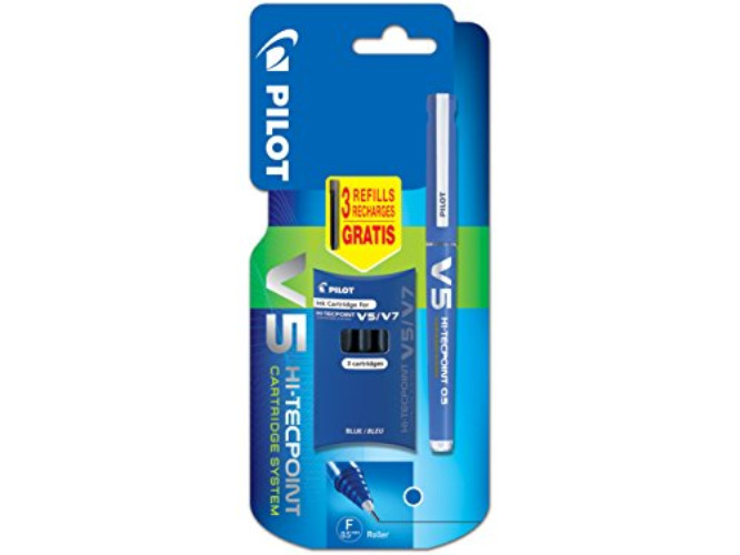Pilot V5 Hi-Tecpoint refillable pen with cartridges - Blue