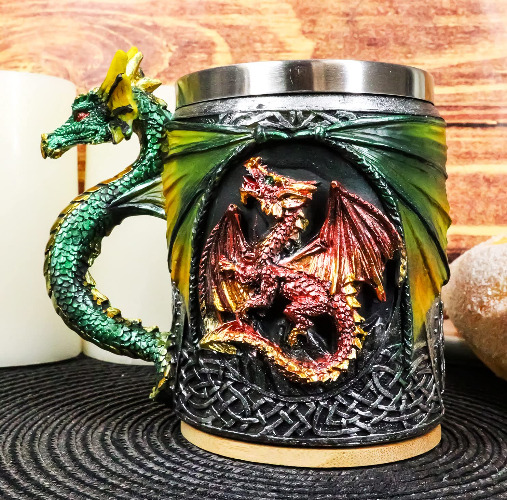 Ebros Myths And Legends The Conception Of Red Fire Oberon Dragon Beer Stein Tankard Coffee Cup Mug With Green Dragon Handle Great Gift For Dragon Lovers Party Hosting GOT Hobbit LOTR (Green Dragon)